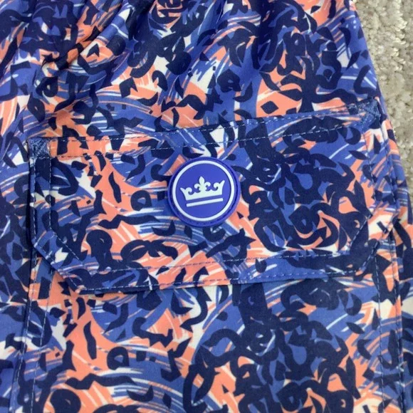 Peter Millar Seaside Mens Blue Coral Abstract Swim Trunks Size Small NWT